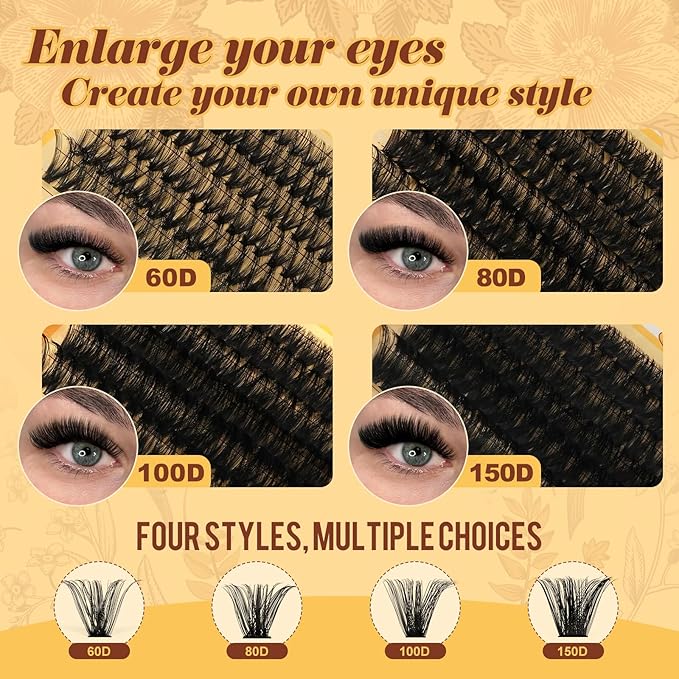 QUEWEL 426PCS Eyelash Clusters 60D+80D+100D+150D Wispy Lash Clusters 10-18mm Cluster Lashes Individual Lashes Clusters Reusable for Natural DIY Cluster Eyelash Extensions for Beginners