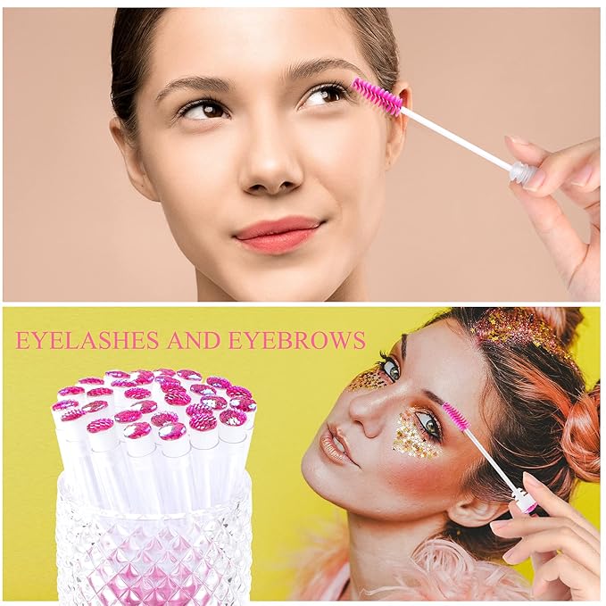 Dming 50 Piece Disposable Mascara Brushes Eyelash Extension Brush Diamond Mascara Wands with Tube Spoolies Lash Brush Makeup Tool Lash Extension Supplies (Scale D Pink 50)