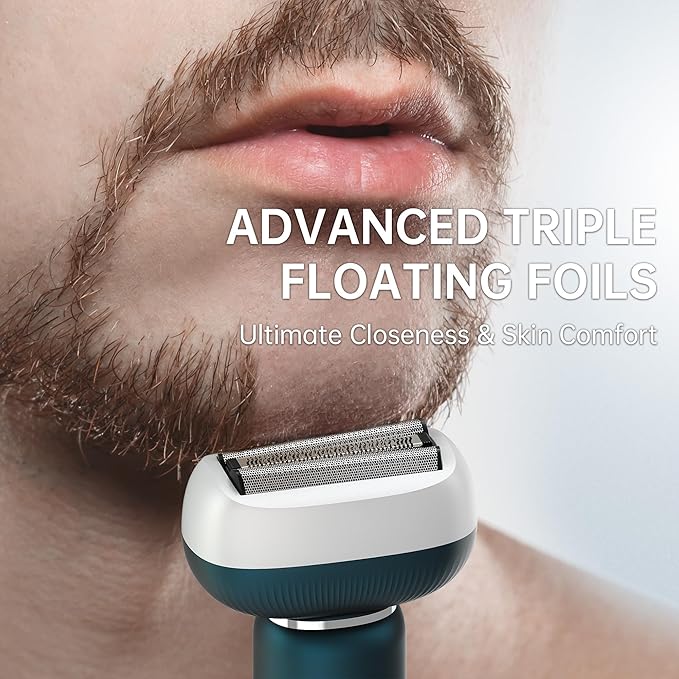 Electric Shaver for Men with Floating Arc 3-Blade, 9000 RPM, Magnetic Head, 1 Hour Fast Type-C Charging can Last for 60 Days, IPX7 Waterproof, Skin-Friendly Blade for Smooth Shaving, Green