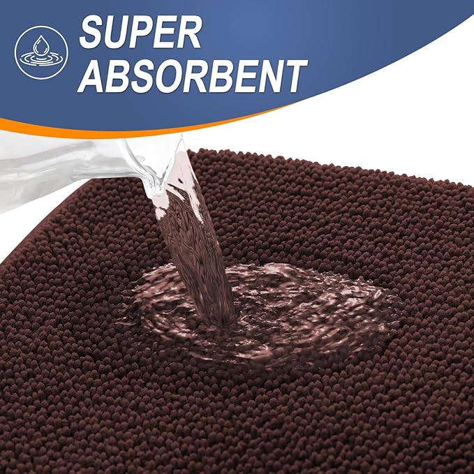 OLANLY Thick Memory Foam Bath Mat Rug 40x24, Extra Soft Absorbent Bathroom Rug, Quick Dry Bath Mats, Non-Slip, Machine Washable Carpet for Bathroom, Tub and Shower, Home Decor Accessories, Brown