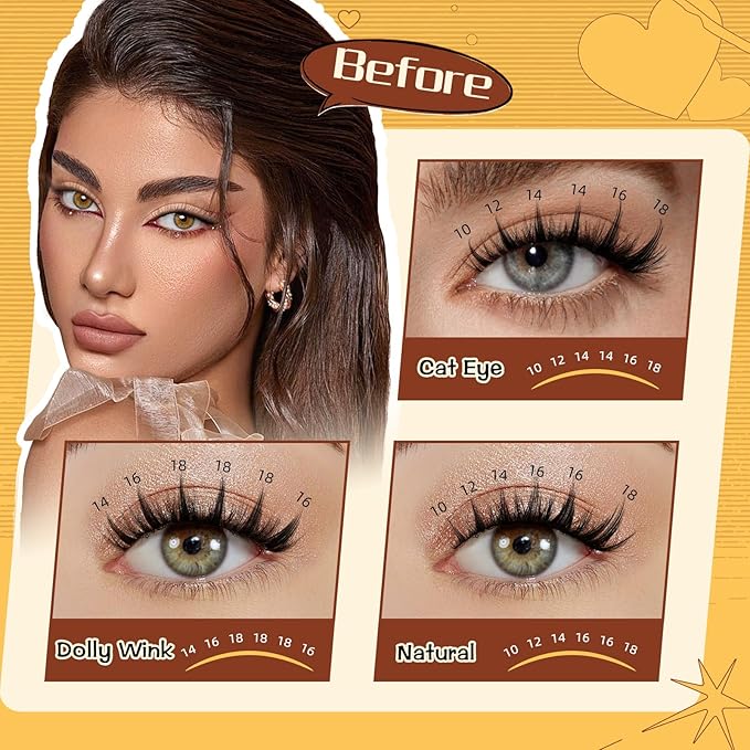 QUEWEL Fairy-Lash Clusters Kit, 120pcs Manga-Eyelash Clusters Kit Mix10-18mm Cluster Eyelash Extensions Kit With Lash Bond and Seal, Lashes Clusters Tweezers for DIY Natural Lashes(FD-XYT 3 Set)