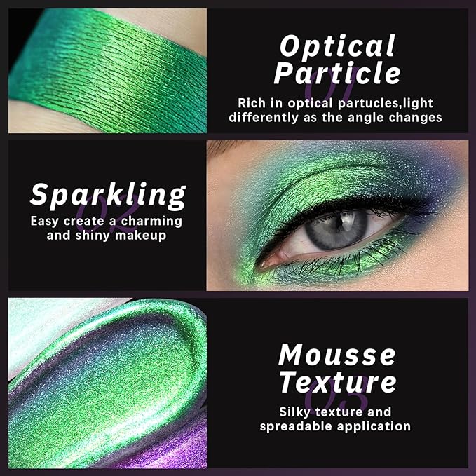 Noerrors Liquid Chameleon Eyeshadow,Metallic Green Multichrome Color Shifting Eyeshadows,Multi-Dimensional Eye Looks,Rich Color Long-lasting Holographic Glitter Makeup,Eye Topper for Party & Holiday
