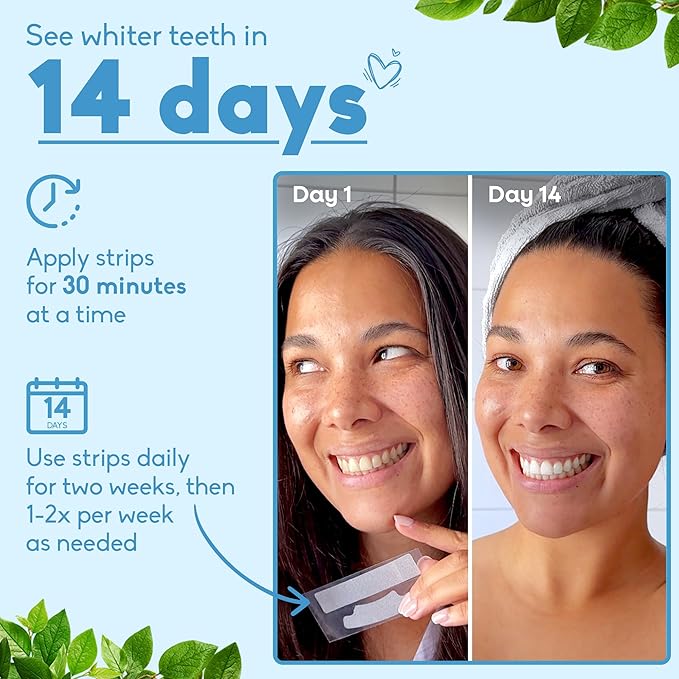 The Humble Co Advanced Teeth Whitening Strips – Sensitive Teeth Whitening Strips - Gentle Enamel Safe & Peroxide Free Tooth Whitener - Dental Oral Care Products & Essentials -14 Treatments, 28 Count