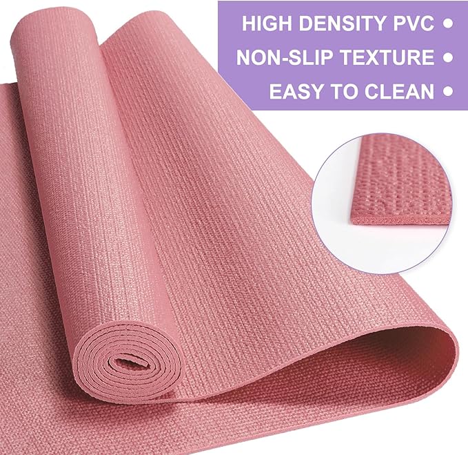 Funtery 3 mm Thick Yoga Mat Exercise Workout Mat Non Slip Fitness Pad for Women Gym Home Yoga Pilates