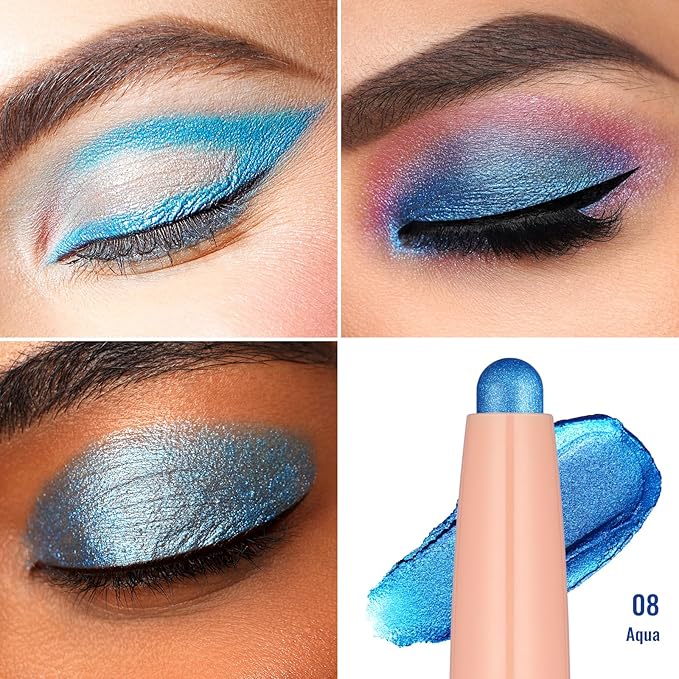 Oulac Blue Eyeshadow Twist-Up Pencil – Long-Lasting Shimmer Finish, Creamy Blendable Texture, Vegan & Cruelty-Free Eye Makeup, 1.25g, 08 Aqua