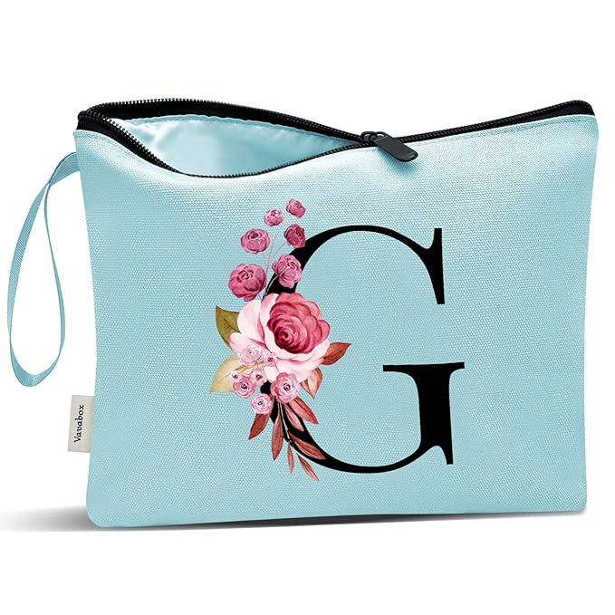 Vavabox A-Z Personalized Makeup Bag, Birthday Gifts for Women Mom, Gifts for Best Friend, Bride Bridesmaid Cosmetic bag (G, Green)