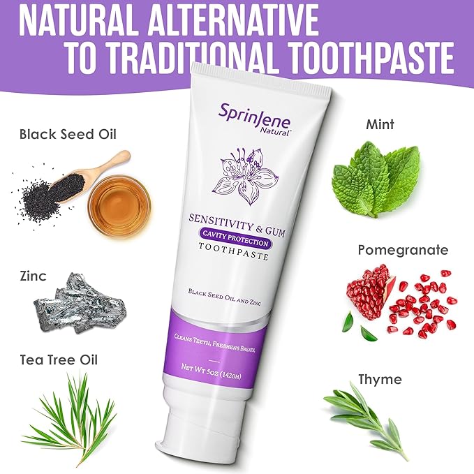 SprinJene Natural Sensitivity & Gum, Fluoride Toothpaste for Sensitive Teeth | Natural Toothpaste for Cavity Protection | 2 Pack