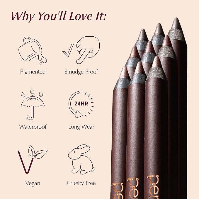 PERSONA 24HR Waterproof Eyeliner Pencil | Creamy, Smudgeable Pencil for Lash Line & Waterline | All-Day to All-Night Wear | Vegan, Cruelty-Free, Paraben-Free | Made in USA, Chocolate