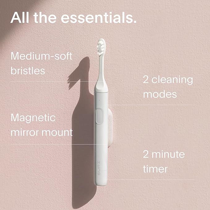 SURI 1.0 Sonic Electric Toothbrush with UV Cleaning Travel Case | 1 Month+ Battery | Designed in California | Electric Toothbrush for Adults | Travel Toothbrushes | Tooth Brush | White