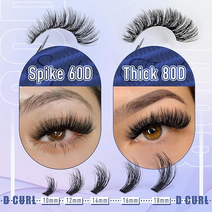 Fluff Lash Clusters 60D+80D Thick Eyelash Clusters D Curly Wispy Individual Lashes 10-18mm Cluster Eyelash Extensions 280pcs False Eyelashes DIY Flat Lash Extension by TOOCHUNAG