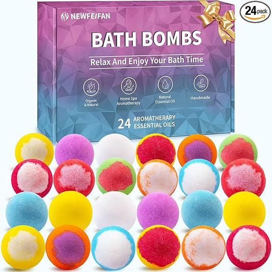 Bath Bombs Birthday Gifts for Women & Men, 24-Pack Valentines Day Gifts for Her & Him Set, Aromatherapy Bubble Bath, Handmade Natural & Organic, Spa Relaxing Gifts for Wife Girlfriend Coworkers
