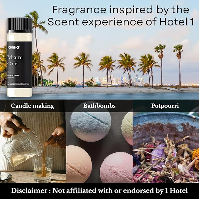 Scentia Miami One Diffuser Oil Inspired by The 1 Hotel Miami Beach - 20 ml 0.67 fl oz - Essential Oil Blend for Aromatherapy, Water Less Diffusers Humidifiers