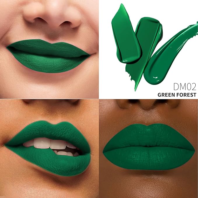 Depuplum Green Lipstick Matte for Women, Superstay Long Lasting Lipstick Smudgeproof Liquid Lipsticks, Cruelty Free Lip Makeup (DM02 Green Forest)
