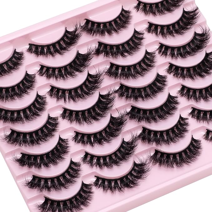 Fluffy Mink Lashes 8D Cat Eye Lashes Short Stirps Lash Volume False Eyelashes 14 Pairs D Curl Dramatic Soft Eyelash That Look Like Extensions