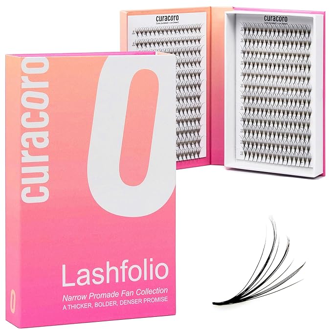 Curacoro LashFolio Triple Spike Promade Fans, Handmade Volume Eyelashes, 5D To 10D, C CC D Curl, 0.03~0.07 mm, 8-13mm Mix Length, Professional Long-Lasting Promade Lash Fans (7D-0.03 C 8-13mm)