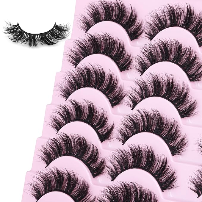 Natural Lashes Mink Fuzzy False Eyelashes Wispy Strip Fake Eyelashes Full Volume False Eye Lashes Pack Short Thick Lashes that Look Like Extensions 14 Pairs ALICROWN
