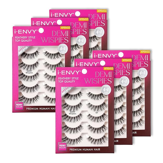 i-ENVY 30 Pairs Demi Wispies False Lashes (6 Pack), Premium Quality 100% Human Hair, Fluffy Feathered Eyelashes With Volume & Curl, Natural Look, Lightweight, Comfortable, Reusable for Everyday Wear