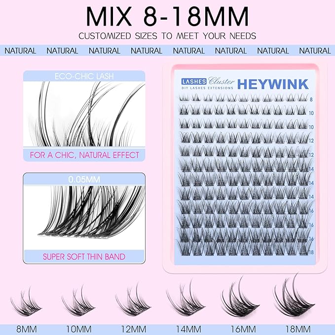 DIY Lash Extension Kit Natural Look Wispy Lash Clusters D Lashes Clusters 8-18mm Eyelash Extension Kit Lash Bond and Seal Lash Tweezers Individual Lashes Lash Cluster Kit For Beginners