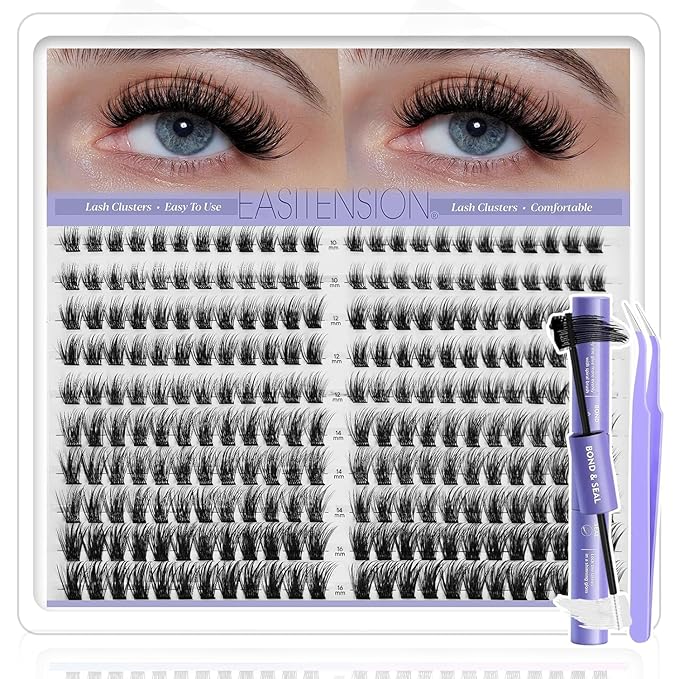 Lash Clusters 240 PCS Lash Clusters DIY Lashes Extensions Kit Soft Natural Eyelashes 10-16mm Individual Lashes Super Thin Band Eyelashes with Bond & Seal, Lash Tweezer Kit