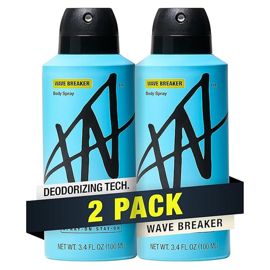 Jake Paul Wave Breaker Body Spray for Men By W, Odor Blocking Body Deodorant, Long Lasting Protection, 3.4 fl oz (Pack of 2)
