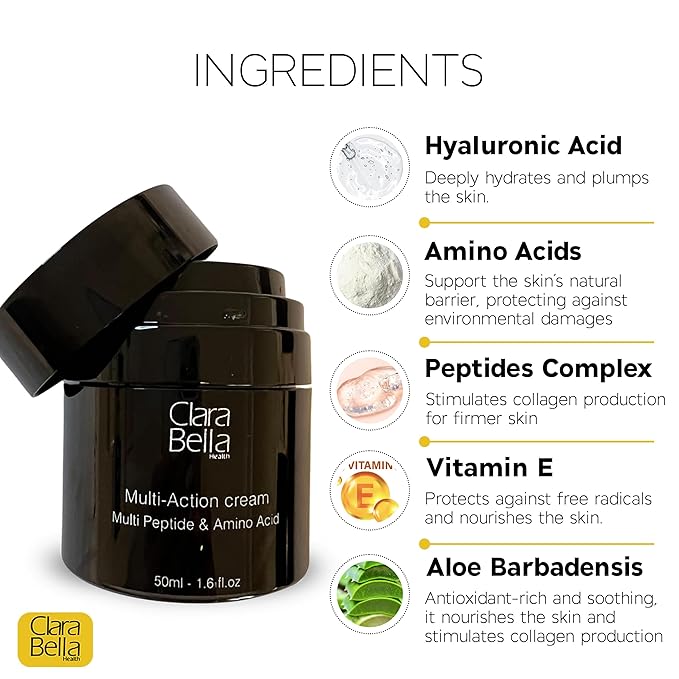 Clara Bella Health Multi-Action Facial Cream, for Dry Skin 1.6 fl oz, Multi Peptide & Amino Acid
