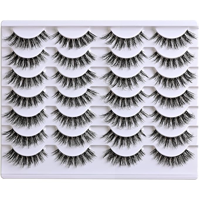 Cat Eye Lashes Natural Wispy Eyelashes 14 Pairs Fake Lashes Strips 8-15mm Short False Mink Eyelash Pack Small Clear Invisible Band Wispies Strip Lash Natural Look