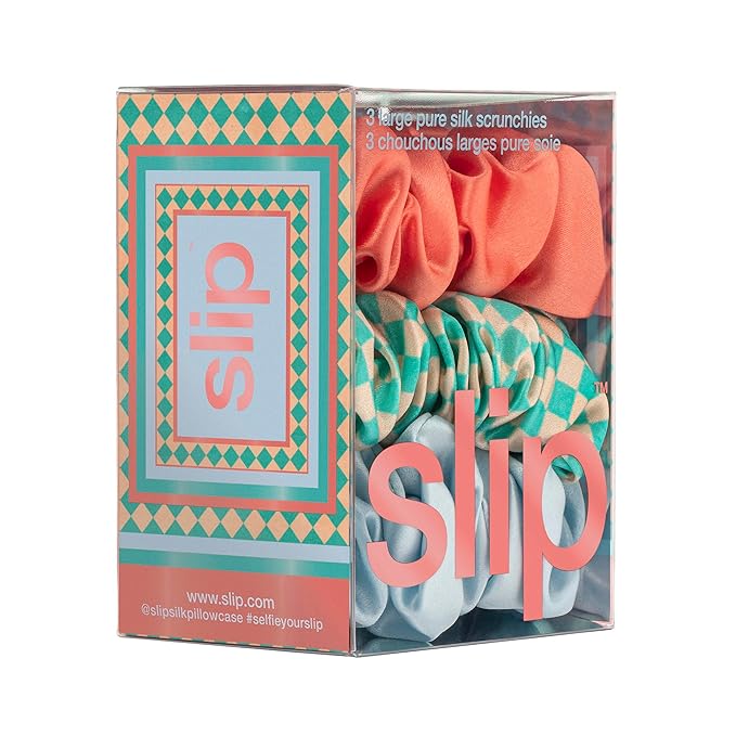 slip Silk Large Hair Scrunchies - Sea Mist - 100% 22 Momme Mulberry Silk Hair Ties for Women - Luxurious Elastic Set (3 Hair Scrunchies)