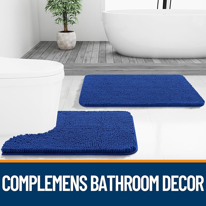 OLANLY Bathroom Rugs 70x46, Extra Soft Absorbent Chenille Bath Rugs, Rubber Backing Quick Dry, Machine Washable Bath Mats for Bathroom Floor, Tub and Shower, Home Decor Accessories, Royal Blue