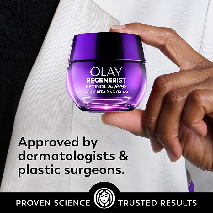 Olay Retinol Night Cream for Women, MAX, Anti-Aging Face Mousturizer, Fragrance-Free, Non Greasy Anti-Wrinkle, Smooth Fine Lines, Hydrating Skin Triple Collagen Cream, Niacinamide, 1.7oz (Pack of 2)