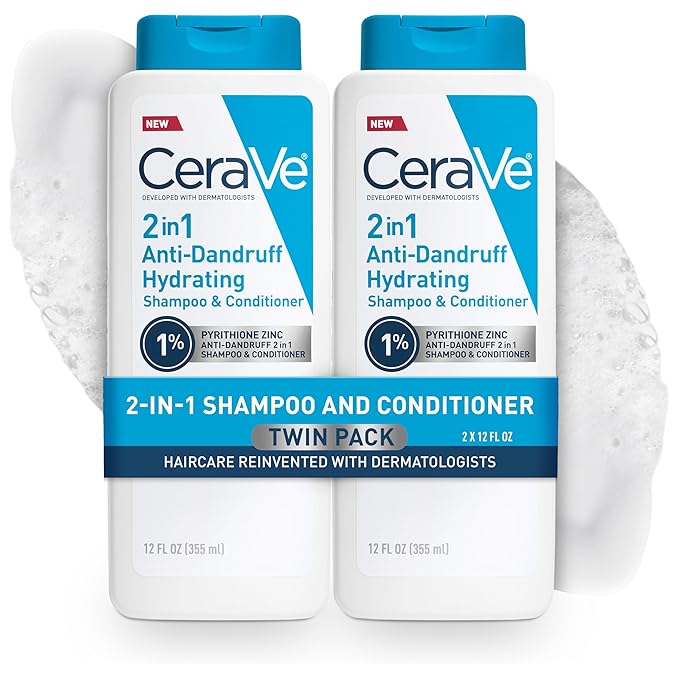 CeraVe 2 In 1 Hydrating Anti Dandruff Shampoo And Conditioner, 1% Pyrithione Zinc Dandruff Treatment, Color Safe & Sulfate Free Shampoo And Conditioner, Helps Eliminate Dandruff & Relieve Itchy Scalp