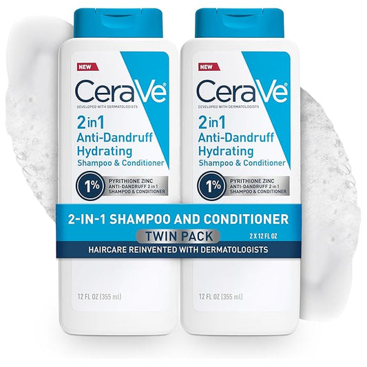 CeraVe 2 In 1 Hydrating Anti Dandruff Shampoo And Conditioner, 1% Pyrithione Zinc Dandruff Treatment, Color Safe & Sulfate Free Shampoo And Conditioner, Helps Eliminate Dandruff & Relieve Itchy Scalp