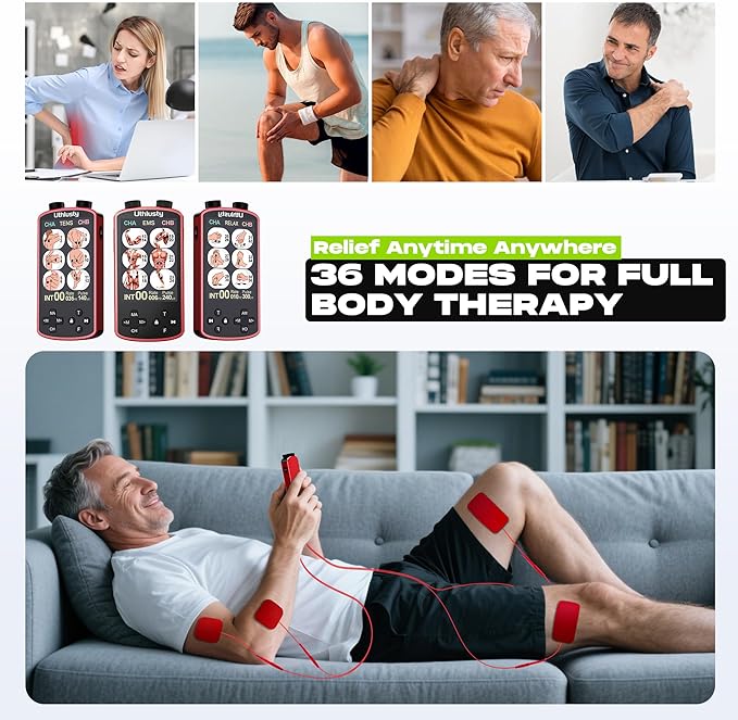 TENS Unit Muscle Stimulator with Color Display,Dual Channel TENS EMS Machine with Customizable Frequency&Pulse Width,36 Modes,20 Intensity Levels,Rechargeable Pain Relief Device–Red(Button Layout B)
