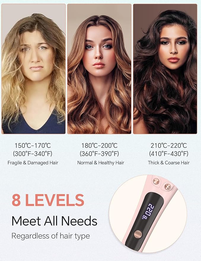LANDOT Automatic Curling Iron 1-inch: Easy-to-Use Self Curling Wand with Auto Rotation, Anti-Tangle Technology for Beginners, Ideal Gift for Girls & Teens - Charming Pink