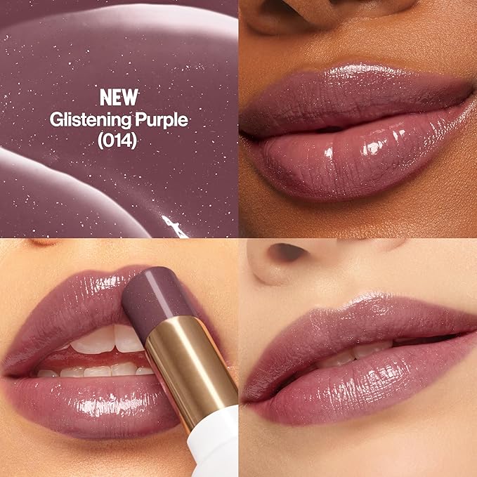 REVLON Super Lustrous Glass Shine Balm, Hydrating Tinted Lip Balm with Hyaluronic Acid, Aloe & Rose Quartz, Dark Mauve Lipstick, NEW Shade, 014 Glistening Purple, 0.11 oz