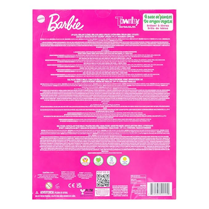Barbie Cosmetic Makeup Set for Girls with Super Sparkly Lip Gloss Nail Polish and Nail Stickers 11 Pieces, Perfect for Parties Sleepovers Makeovers, Birthday, Ages by Townley Girl