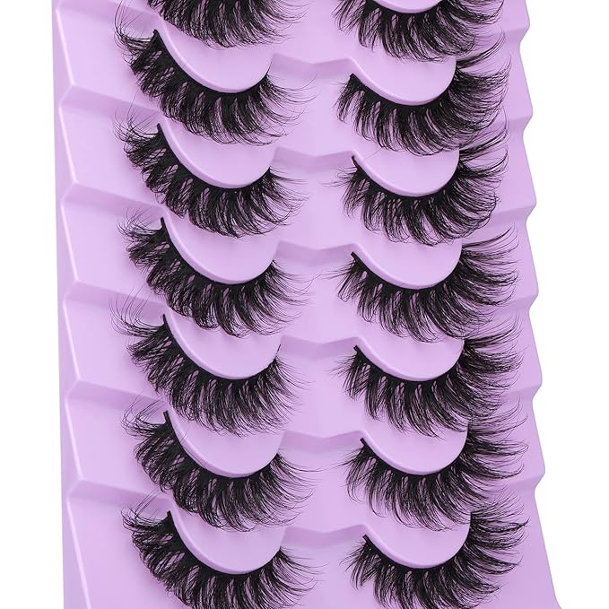 JIMIRE Mink Lashes Fluffy Cat Eye False Eyelashes Volume Wispy Fox Eye Full 17MM Thick Fake Lashes Look Like Eyelash Extensions Pestañas7 Pairs Pack
