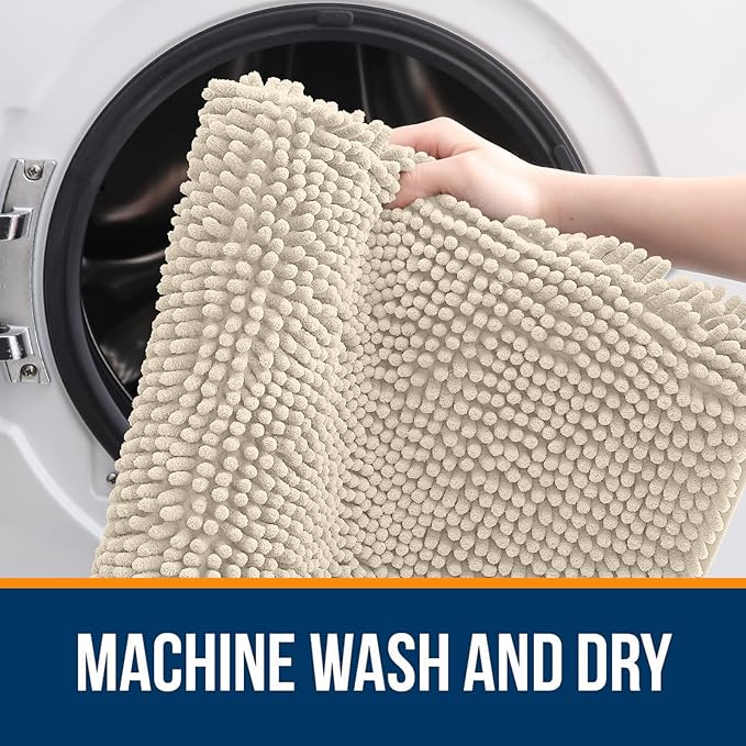 OLANLY Bathroom Rugs 44x24, Extra Soft Absorbent Chenille Bath Rugs, Rubber Backing Quick Dry, Machine Washable Bath Mats for Bathroom Floor, Tub and Shower, Home Decor Accessories, Sand