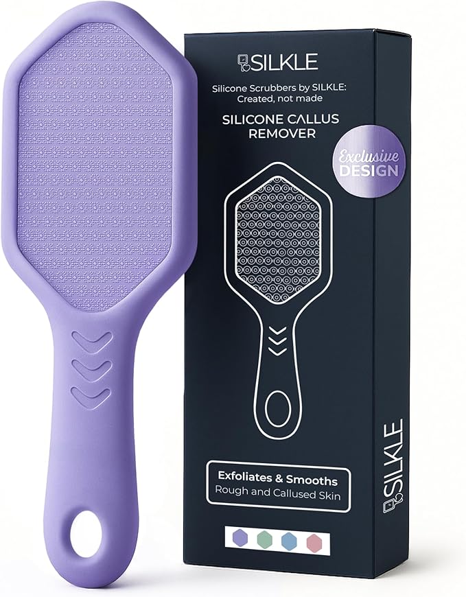 Nano Glass Foot File - Silicone Foot Callus Remover for Feet and Cracked Heels - Heel Scraper for Dead Skin - Ergonomic Foot Scrubber & Exfoliator for Shower with Non-Slip Grip - Purple