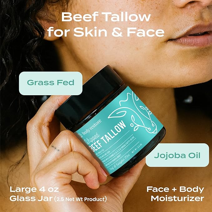 Body Restore Grass Fed Whipped Beef Tallow for Dry Skin, Face – Manuka Honey, Jojoba Oil, Valentines Day Gifts for Her and Him, Birthday Gifts for Women and Men, Travel Essentials – Eucalyptus