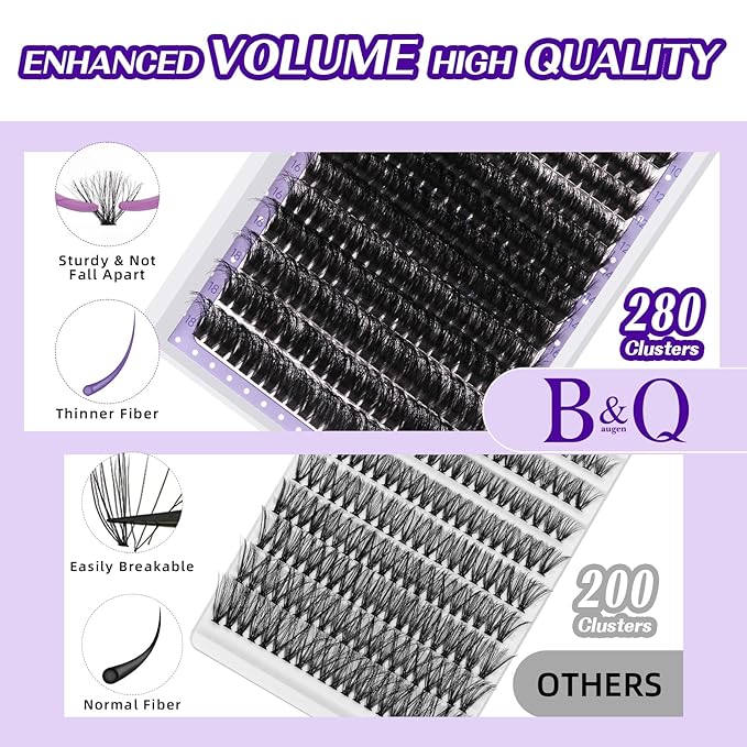 B&Qaugen Lash Clusters 3D Thick Eyelash Clusters 280pcs Cluster Eyelash Extensions 10-18mm 90D Wispy Individual Lashes Volume Lash Clusters DIY Lash Extensions at Home (90D-MIX10-18mm), Black