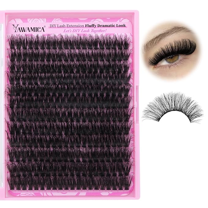 Yawamica Eyelash Clusters Fluffiest Wispy Eyelash Extension 19-25mm Lash Clusters 300D Mega Volume Individual Lashes 240pcs Cluster Lashes DIY Lash Extension by Self for Beginners