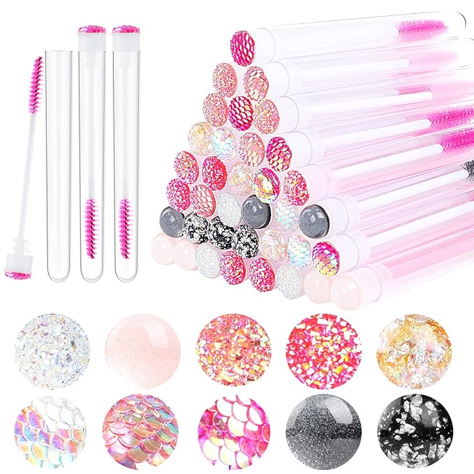 Dming 20 Pieces Eyelashes Brush Container Disposable Mascara Bruush Wand Case Lash Spoolies Tube Spoolie Holder Makeup Brush for Eyelash Extension Mix