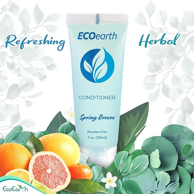 EcoEarth Travel Shampoo and Conditioner Set (1 fl oz, 100 Pieces, Spring Breeze), Delight Your Guests with a Revitalizing and Refreshing Hotel Toiletries and Guest Hospitality in Bulk