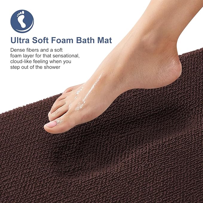 OLANLY Thick Memory Foam Bath Mat Rug 40x24, Extra Soft Absorbent Bathroom Rug, Quick Dry Bath Mats, Non-Slip, Machine Washable Carpet for Bathroom, Tub and Shower, Home Decor Accessories, Brown