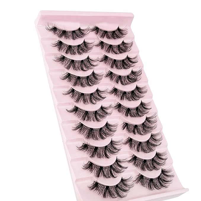 Mink Lashes Fluffy False Eyelashes Volume Wispy Lashes Fake Lashes Natural Look Eyelashes Faux Mink Lashes Strip Eyelash 10 Pairs Pack