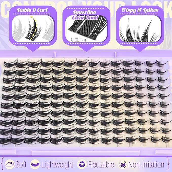 Yawamica Manga Lash Clusters Spiky Eyelash Clusters Wispy Lash Extensions 10-16mm Fairy Individual Lashes C Curl DIY Anime Lashes for Cosplay & Daily Wear