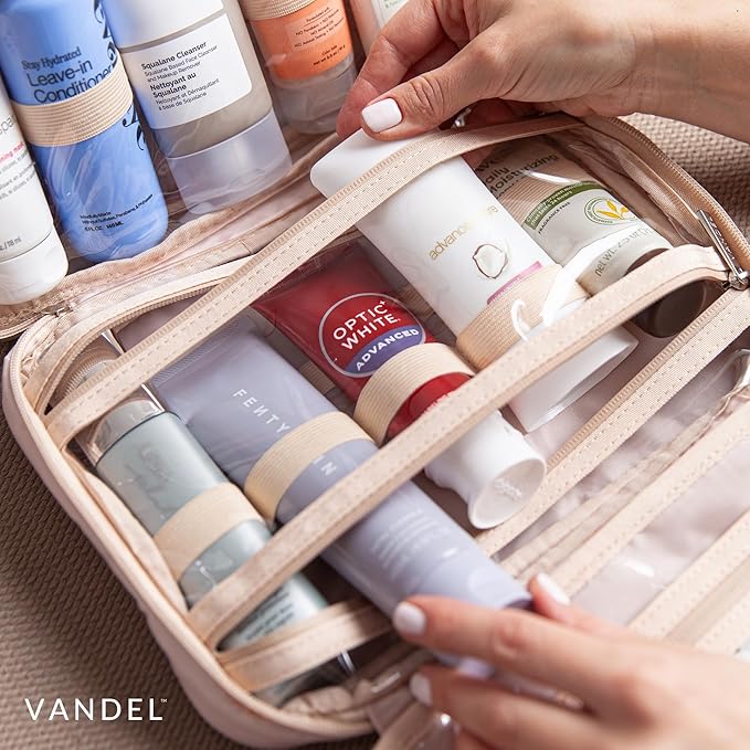 VANDEL Waterproof Hanging Toiletry Bag for Travelling, Hanging Makeup Organizer Bag, Cosmetic Travel Bags for Women, Makeup Case Toiletries Organizer Hygiene Bathroom Shower Caddy - Sand