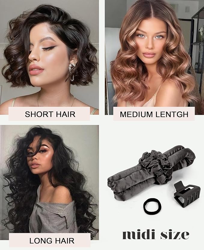 Heatless Curls Overnight Hair Curler to Sleep In Soft Jumbo Hair Rollers for Long Hair Blowout Look No Heat Overnight Curls, Satin Small Flexi Rods for Tight Curl Heatless Curling Rod Set with Clip