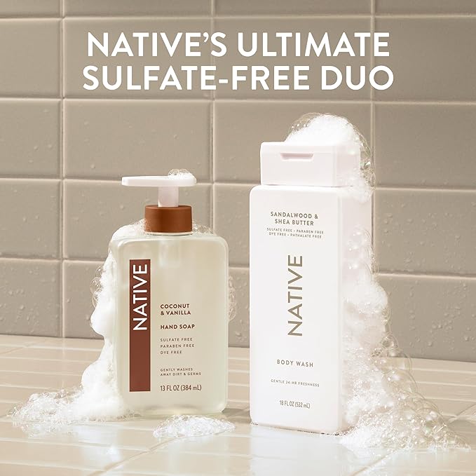 Native Body Wash Contains Naturally Derived Ingredients | For Women & Men, Sulfate, Paraben, & Dye Free Leaving Skin Soft and Hydrating | Sandalwood & Shea Butter 18 oz