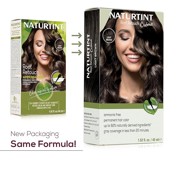 Naturtint Light Brown Root Retouch Crème Permanent Hair Color - Ammonia Free, Conceal Grays, No Artificial Scent, 1.52 Fl Oz
